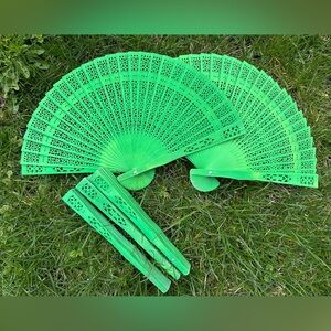 5 Green Sandalwood Fans for Wedding Favors